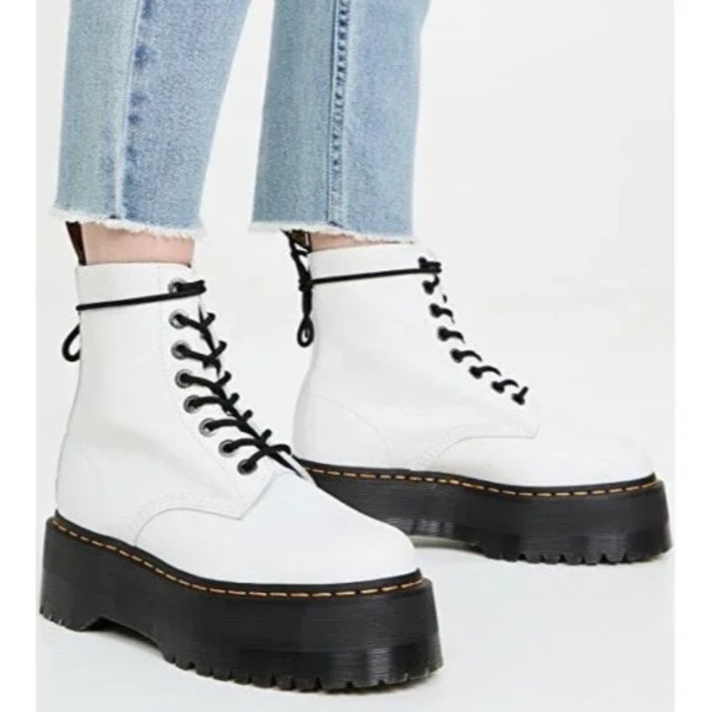Dr. Martens 1460 Pascal Max White Leather Platform Combat Boots Size 39 US 8 NEW